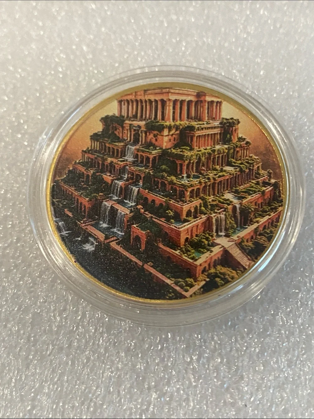 Antique-Style Terraced Garden Art Coin - Brown & Gold